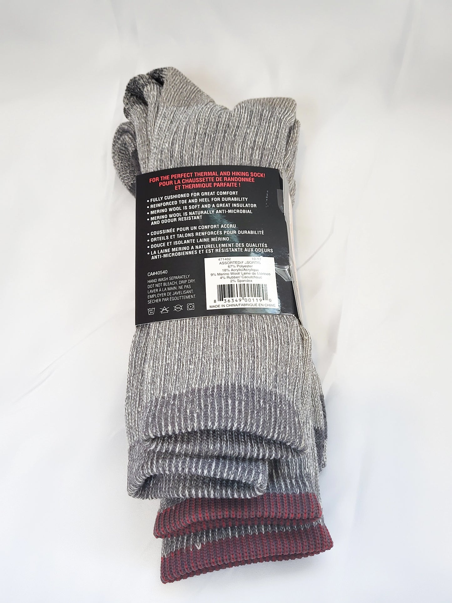 9% Merino Wool hiking sock, grey, 2 pairs per pack