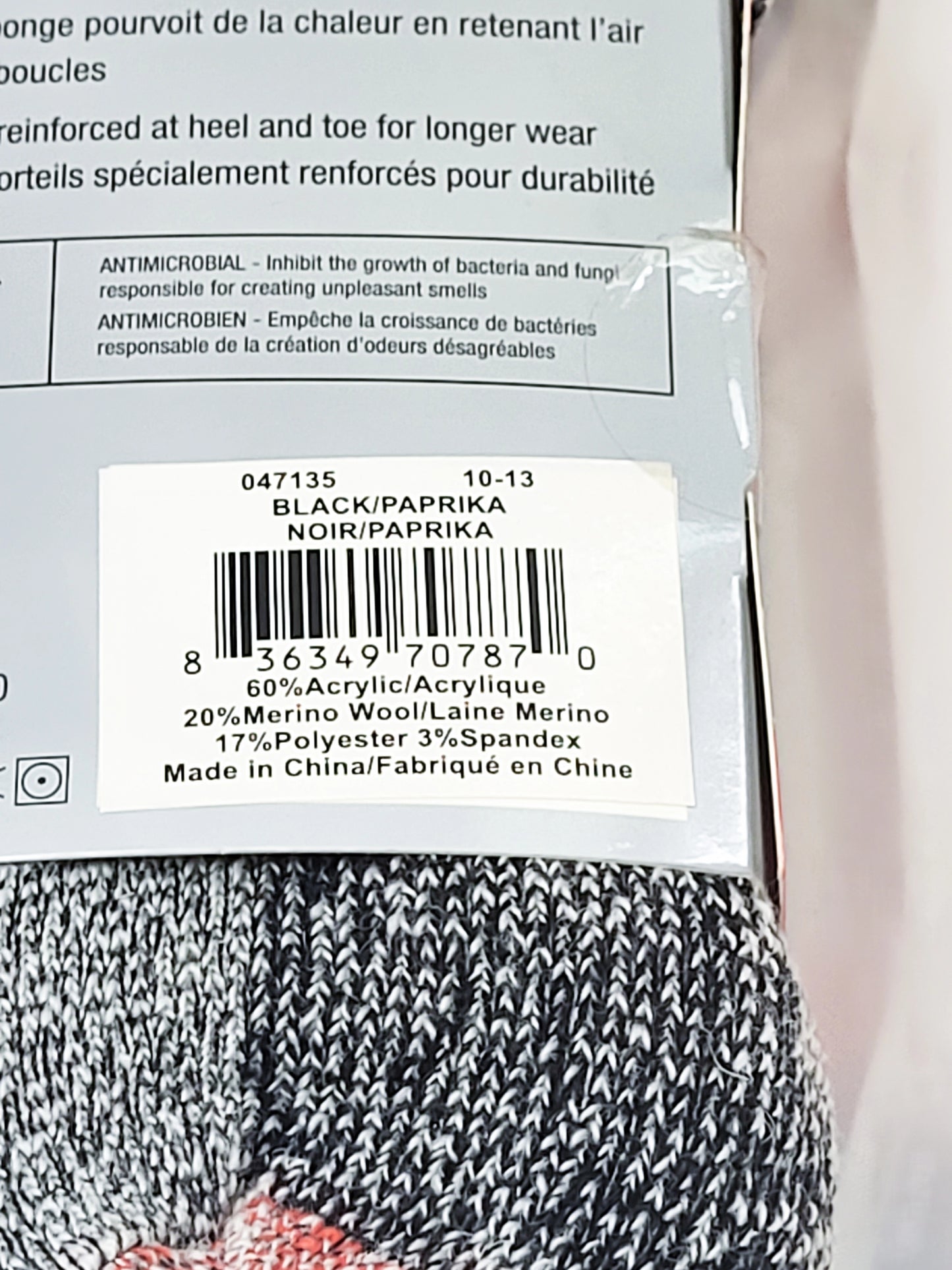 20% Merino Wool thermal sock, assorted colors