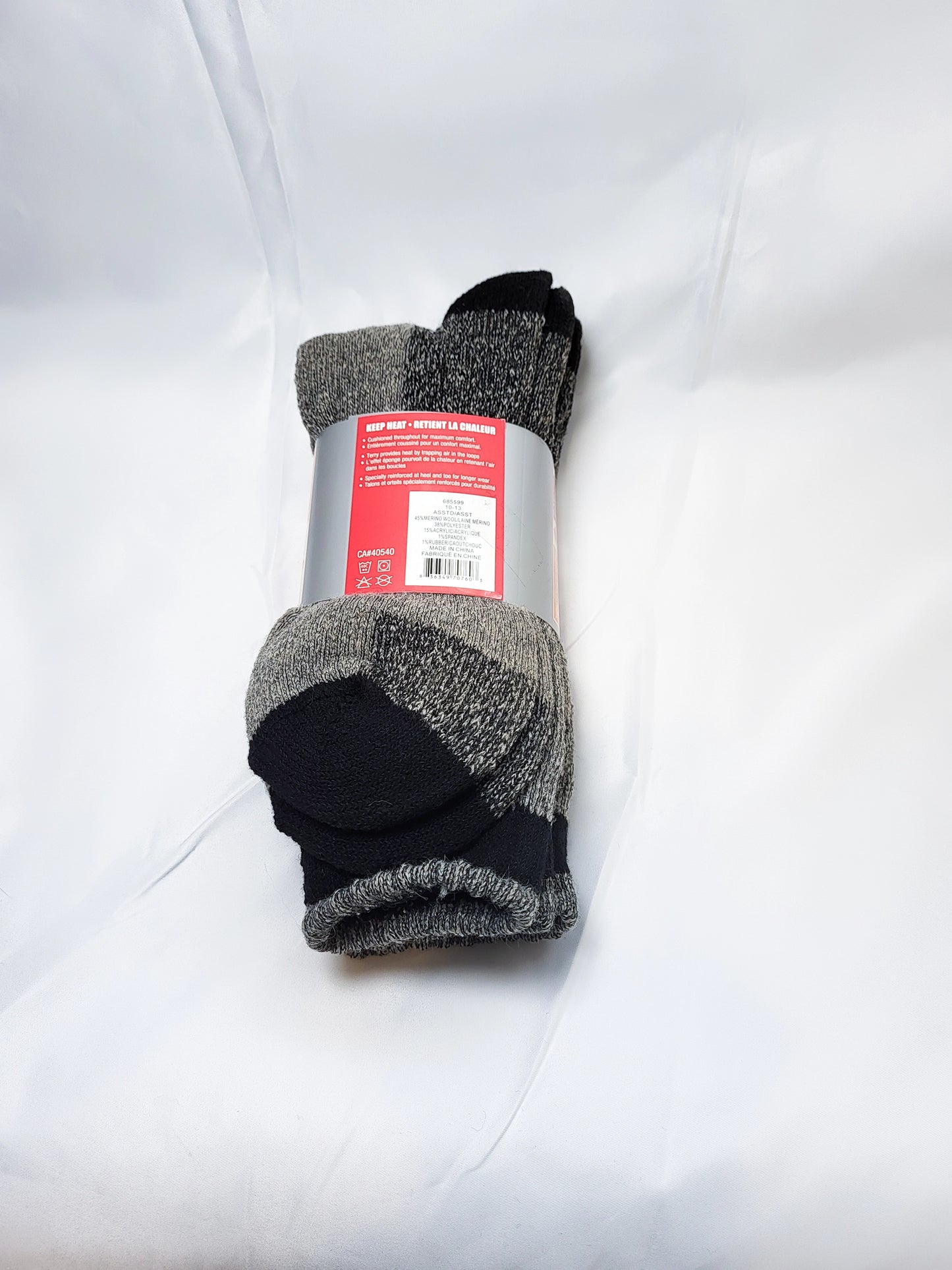 45% Merino Wool thermal sock, 2 pairs per pack assorted colors