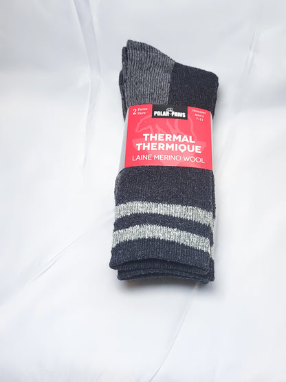 35% Merino Wool thermal sock, 2 pairs per pack assorted colors