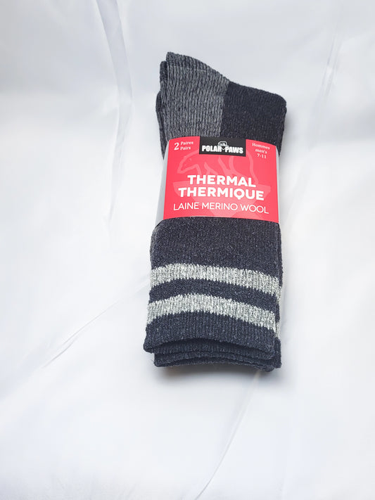 35% Merino Wool thermal sock, 2 pairs per pack assorted colors